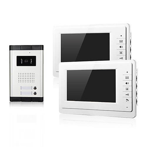

Wired Video Intercom Doorbell 7 Inch Hands-free 800480 Pixel One to Two Video Doorphone Door Phone Doorbell Night Vision Cmos Camera 2 Monitors for Home Door Access Control Security