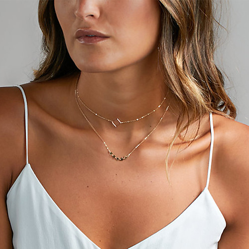 

Women's Choker Necklace Pendant Double Dainty Ladies Basic Delicate Alloy Silver Gold Necklace Jewelry For Party Wedding Anniversary Birthday Gift Casual / Layered Necklace