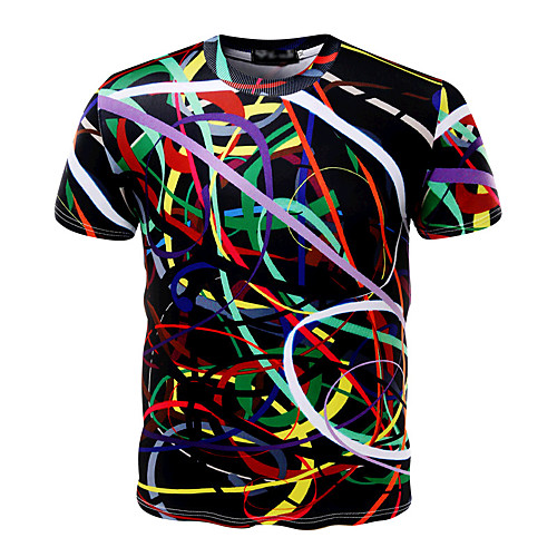 

Men's T shirt Rainbow Plus Size Print Short Sleeve Daily Tops Cotton Active Black