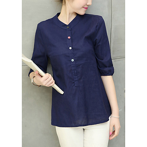 

Women's Shirt Solid Colored Daily Tops Cotton Red Green Navy Blue