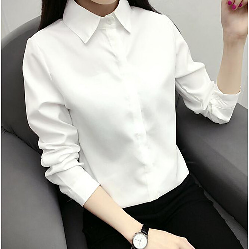 

Women's Shirt Solid Colored Pure Color Long Sleeve Daily Tops Cotton Casual White Black Light Blue