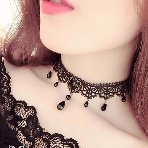 

Women's Choker Necklace Tassel Fringe Drop Ladies Tassel Gothic Fashion Lace Resin Black Necklace Jewelry For Party Cosplay Costumes