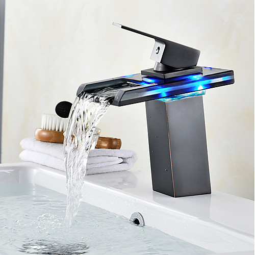 

Centerset Waterfall LED indicator Oil-rubbed Bronze, Bathroom Sink Faucet