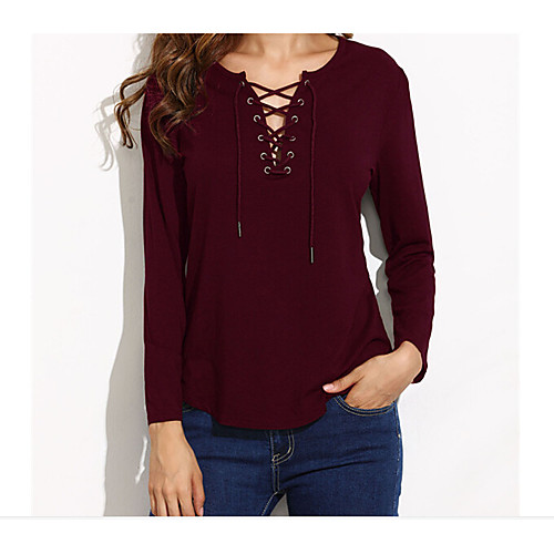 

Women's Shirt Solid Colored Long Sleeve Daily Tops Cotton Wine Army Green