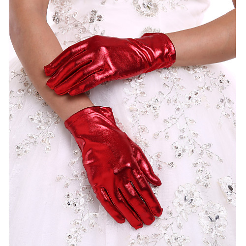

Faux Leather Wrist Length Glove Bridal Gloves With Ruffles
