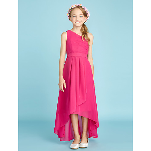 

A-Line Asymmetrical Junior Bridesmaid Dress Chiffon Sleeveless One Shoulder with Sash / Ribbon / Natural