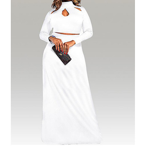 

Women's Loose Maxi long Dress White Black Red Long Sleeve Solid Colored Summer Asymmetrical L XL XXL 3XL / Cotton / Plus Size / Plus Size / Cotton