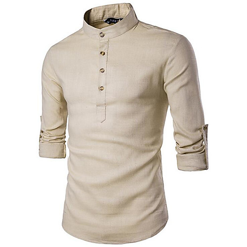 

Men's Shirt Solid Colored Basic Long Sleeve Daily Slim Tops Chinoiserie Standing Collar Khaki White Black
