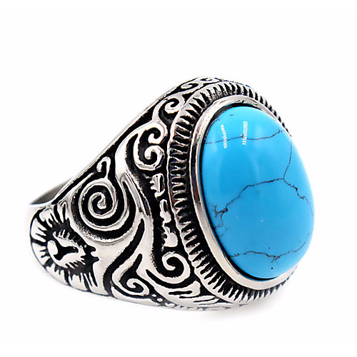 

Band Ring Turquoise Engraved Blue LED White Black Stainless Steel Titanium Steel Obsidian Ladies Unique Design Basic 7 8 9 10 11 / Men's / Men's