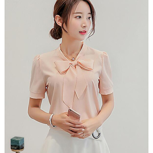 

Women's Blouse Solid Colored Short Sleeve Daily Tops White Blushing Pink