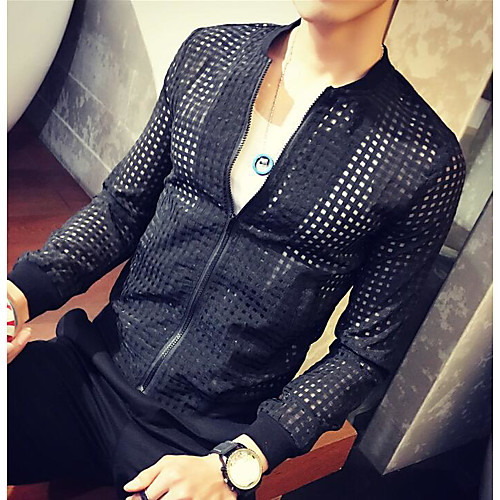 

Men's Jacket Daily Fall Spring Regular Coat Round Neck Slim Jacket Long Sleeve Solid Colored Print White Black / Summer