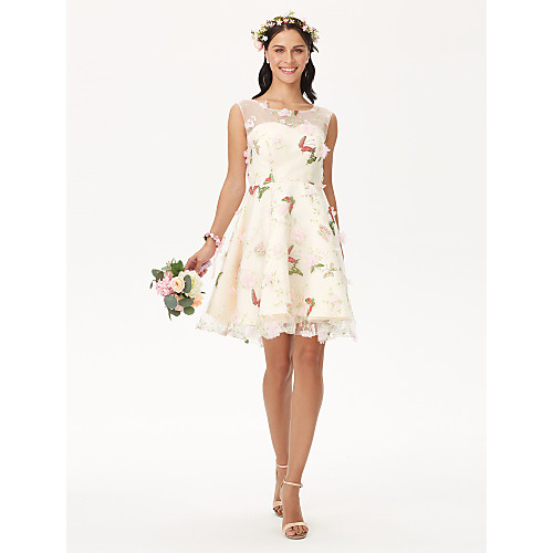 

A-Line Jewel Neck Knee Length Organza / Floral Lace Cocktail Party / Homecoming / Prom Dress with Flower by TS Couture / Open Back