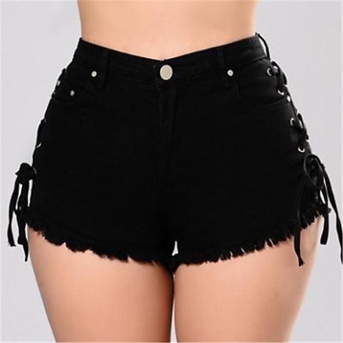 

Women's Streetwear Daily Slim Jeans Shorts Pants Solid Colored Pure Color White Black