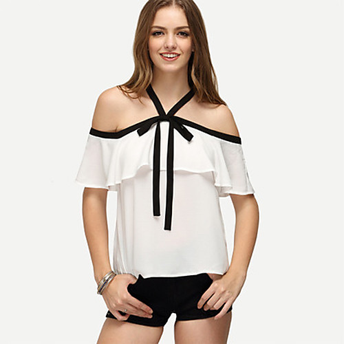 

Women's Blouse Solid Colored Short Sleeve Tops White