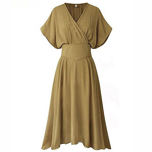 

Women's Sheath Dress Knee Length Dress Yellow Green Short Sleeve Solid Colored Summer V Neck L XL XXL 3XL 4XL / Plus Size / Plus Size