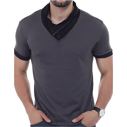 

Men's Golf Shirt Patchwork Solid Colored Short Sleeve Casual Slim Tops Cotton Active Streetwear V Neck Blue Black Dark Gray
