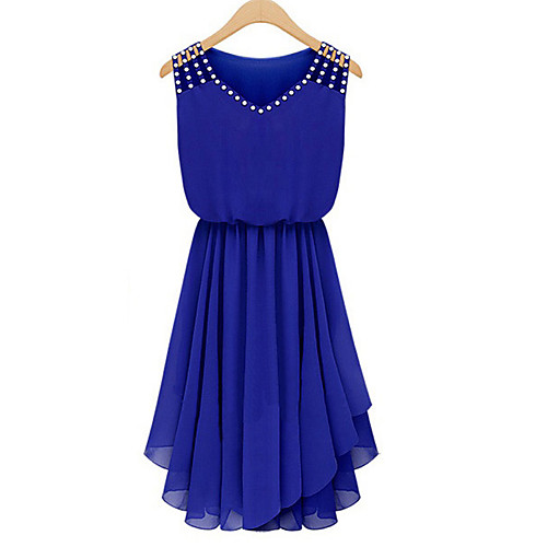 

Women's Chiffon Dress Short Mini Dress Royal Blue Black Sleeveless Blue Solid Colored Summer V Neck Streetwear Going out S M L XL XXL