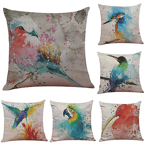 

6 pcs Linen Pillow Cover Pillow Case, Solid Colored Geometric Textured Traditional / Classic Bolster Beach Style