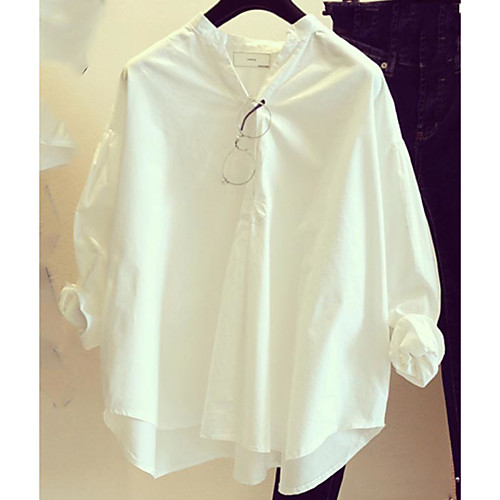

Women's Shirt Solid Colored Long Sleeve Daily Tops Cotton White Blushing Pink
