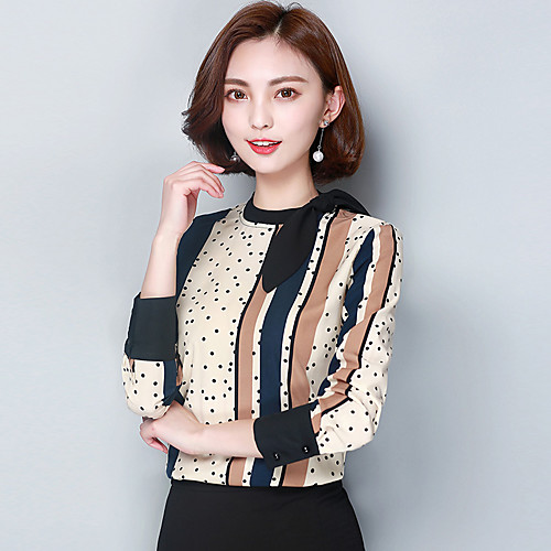 

Women's Blouse Color Block Long Sleeve Going out Tops Sophisticated Blue