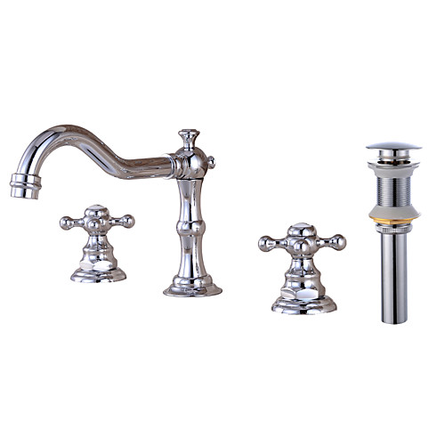 

Brass BathroomFaucet,Chrome Widespread Bathroom Sink Faucet Contain with Supply Lines and Drain Plug and Hot/Cold Switch