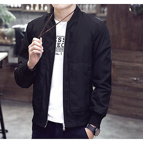 

Men's Jacket Daily Fall Spring Regular Coat Round Neck Jacket Long Sleeve Solid Colored Pure Color Blue Black / Summer / Plus Size