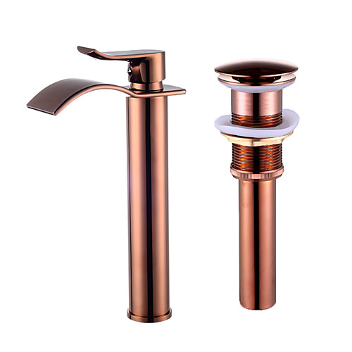 

Brass Faucet Set,Waterfall Rose Gold Tall Centerset Single Handle One Hole Bath Taps with Hot and Cold Water