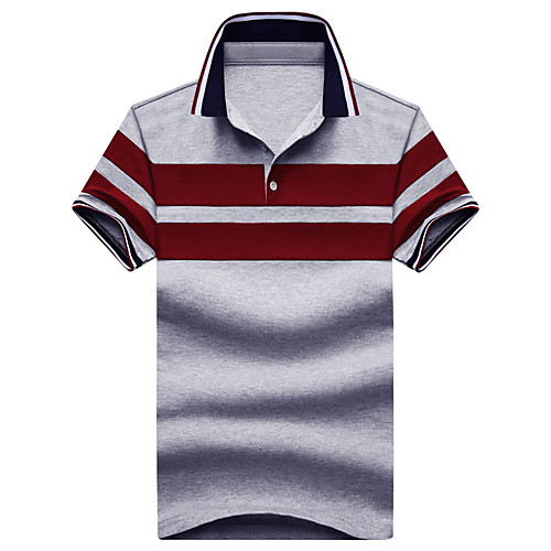 

Men's Golf Shirt Striped Classic Short Sleeve Business Tops Cotton Shirt Collar White Blue Gray / Summer