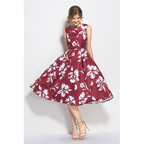 

Women's Sheath Dress Midi Dress Wine Sleeveless Floral Formal Style Retro Floral Style Fall Summer Round Neck Vintage Sophisticated Party Going out Floral S M L XL XXL