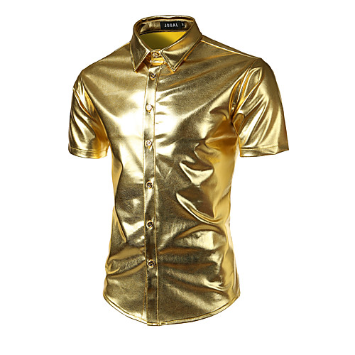 

Men's Shirt Solid Colored Basic Short Sleeve Party Slim Tops Luxury Sexy Classic Collar Purple Silver Gold / Summer / Club