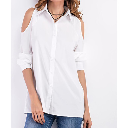 

Women's Shirt Solid Colored Cut Out Long Sleeve Going out Tops White Black