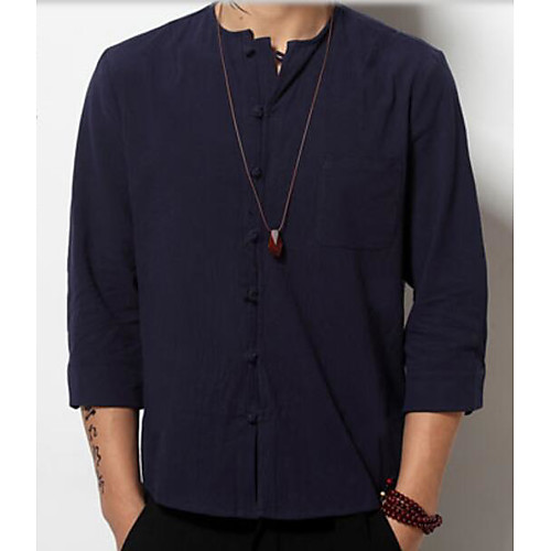 

Men's Shirt Solid Colored Basic Long Sleeve Daily Slim Tops Chinoiserie Round Neck White Navy Blue / Fall / Spring