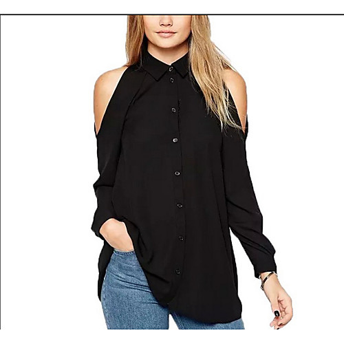 

Women's Blouse Solid Colored Long Sleeve Going out Tops Black