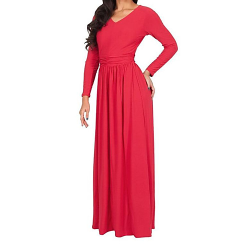 

Women's Loose Maxi long Dress Gray Green Black Red Long Sleeve Solid Colored Summer V Neck M L XL XXL 3XL / Plus Size / Plus Size