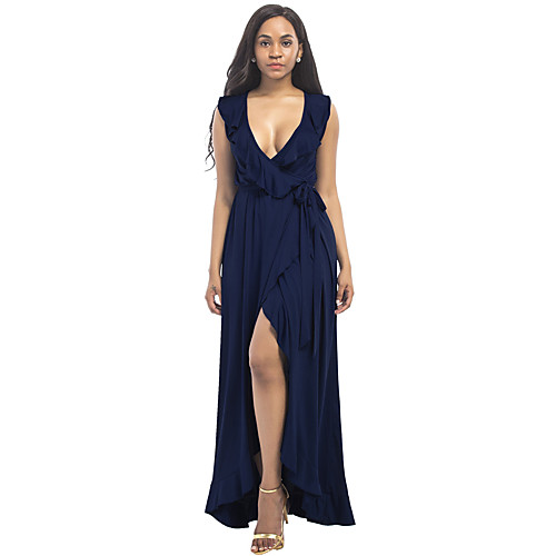 

Women's Sheath Dress Maxi long Dress Royal Blue White Black Red Navy Blue Light Blue Sleeveless Solid Colored Ruffle Summer Deep V Party Beach Split L XL XXL 3XL / Plus Size / Plus Size