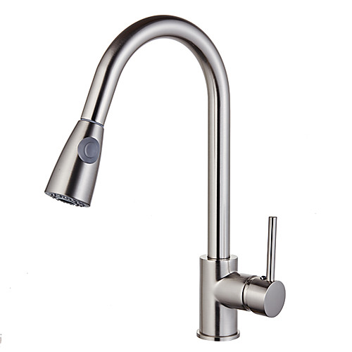 

Brass Kitchen Faucet Nickel Brushed Pull-out Tall High Arc Vessel Fashion Nickel Brushed Rotatable Contemporary Kitchen Taps with Hot and Cold Switch