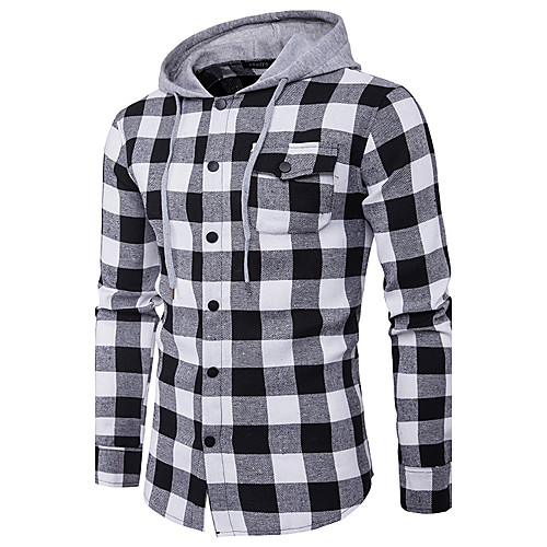 

Men's Shirt Plaid Print Long Sleeve Daily Tops Streetwear Hooded Black Red