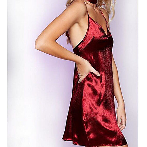 

Women's Strap Dress Short Mini Dress Gold Black Red Sleeveless Solid Colored Backless Summer Club Flare Cuff Sleeve Satin S M L XL / Silk
