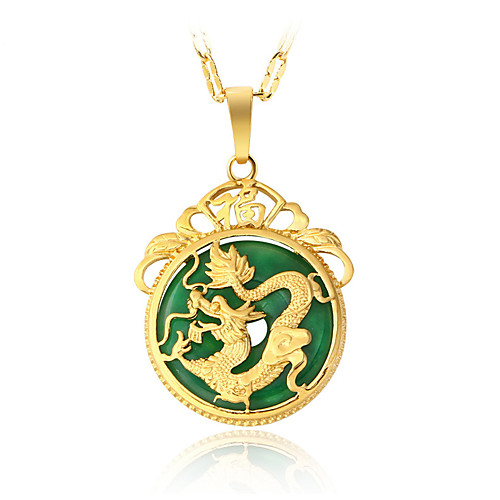 

Jade Pendant Necklace Dragon Asian Luxury Dangling Vintage Gold Plated Alloy Gold Necklace Jewelry For Christmas Gifts Party Special Occasion Birthday Party Evening Gift