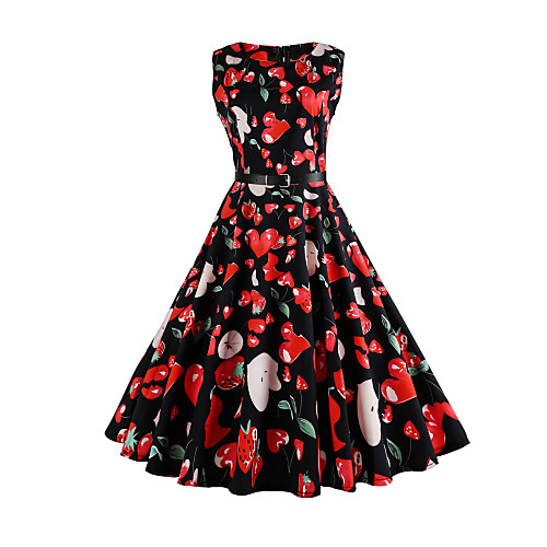 

Women's Sheath Dress Knee Length Dress Red Sleeveless Floral Vintage Style Summer Round Neck Vintage S M L XL XXL / Cotton / Cotton