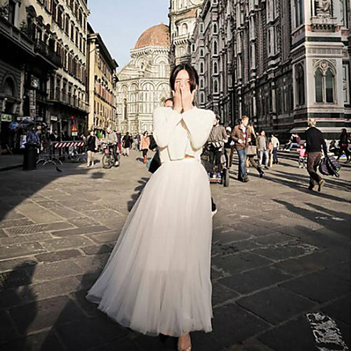 

Women's Holiday Going out Tutus Streetwear Swing Skirts Solid Colored Mesh Tulle Long White Black Gray