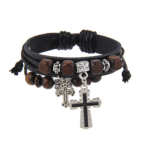 

Leather Bracelet Cross Friends Vintage Natural Stretch Gothic Hip-Hop Basketwork Bracelet Jewelry Black / Brown For Birthday Party / Evening Dailywear Sports Cocktail Party Quinceañera & Sweet Sixteen