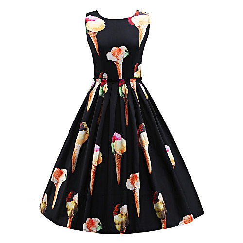 

Women's Sheath Dress Knee Length Dress White Black Beige Sleeveless Black Floral Vintage Style Summer Round Neck Vintage Holiday Work / Cotton / Cotton