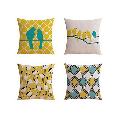

4 pcs Linen Pillow case Pillow Cover Body Pillow, Geometric Animal Graphic Prints Rustic Accent / Decorative Floor Pillow