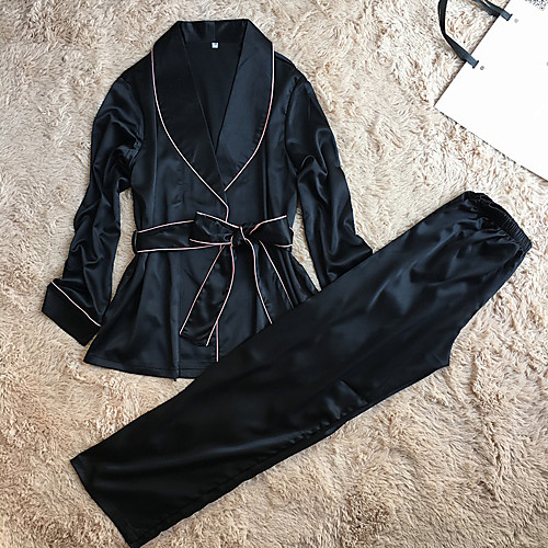 

Women's Sexy Robes Satin & Silk Suits Nightwear - Satin Solid Colored Blushing Pink / Black M L XL