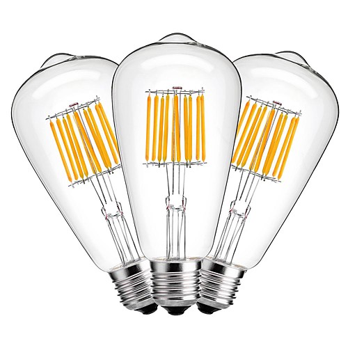 

3pcs 10 W LED Filament Bulbs 1000 lm E27 ST64 10 LED Beads COB Decorative Warm White 220-240 V / 3 pcs