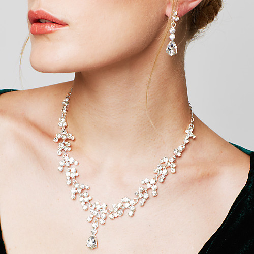 

Women's Cubic Zirconia Jewelry Set Pendant Necklace Beaded Necklace Pear Cut Teardrop Party Ladies Elegant Fashion Cubic Zirconia Rhinestone Silver Plated Earrings Jewelry White For Party Wedding