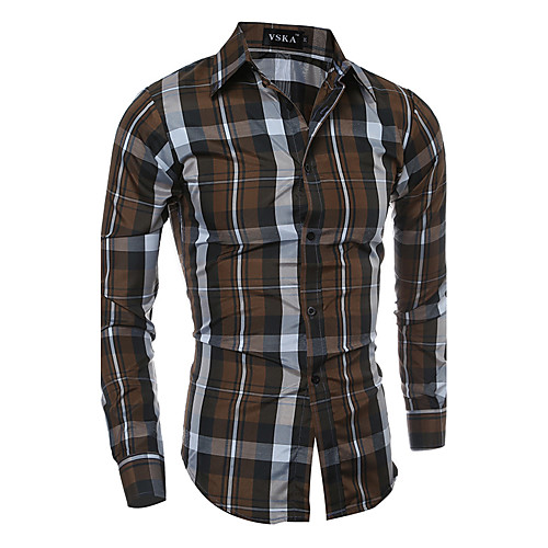 

Men's Shirt Striped Plaid Solid Colored Plus Size Long Sleeve Daily Tops Cotton Active Red Brown