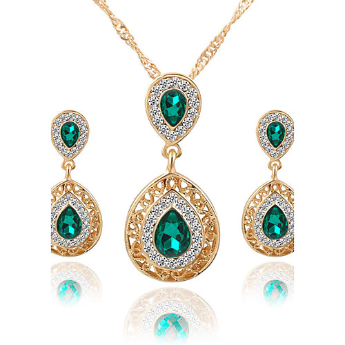 

Women's Crystal Jewelry Set Pendant Necklace / Earrings Pear Cut Solitaire Two Stone Drop Ladies Luxury Dangling Elegant Fashion Euramerican Crystal Rhinestone Earrings Jewelry Red / Blue / Green For