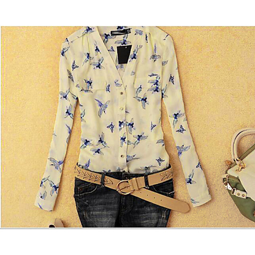

Women's Shirt Floral Long Sleeve Daily Tops Casual Beige